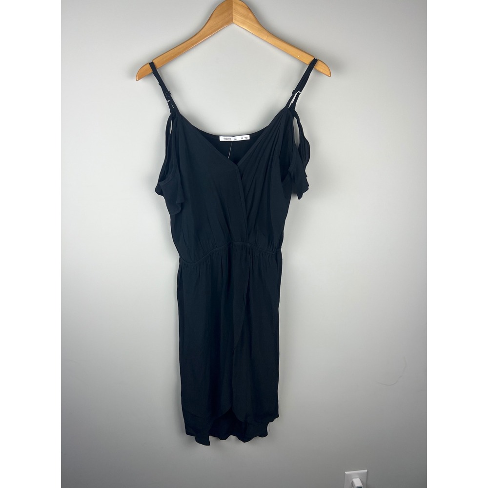 Fraiche by J Womens Black Cold Shoulder Faux Wrap Mini Dress Size Medium NWT